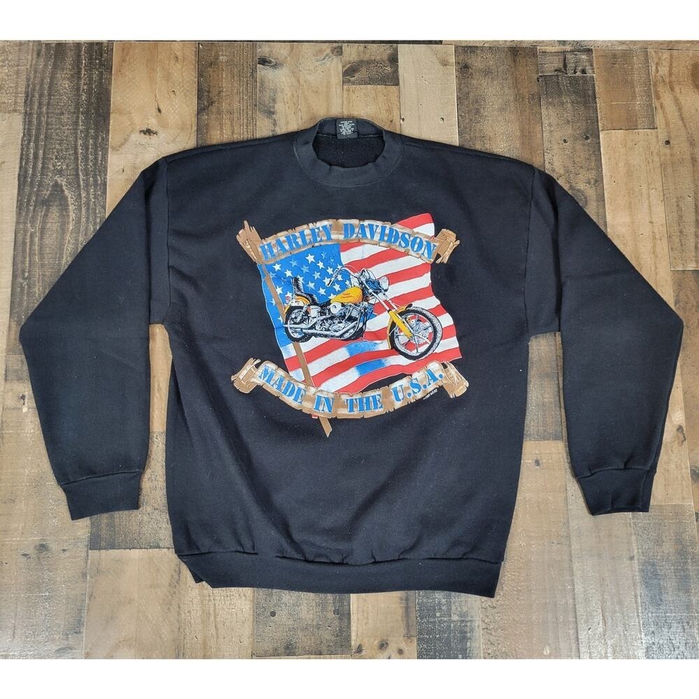 Vintage 80s Harley Davidson Fun Wear Sweatshirt Biker USA Made American Flag XL